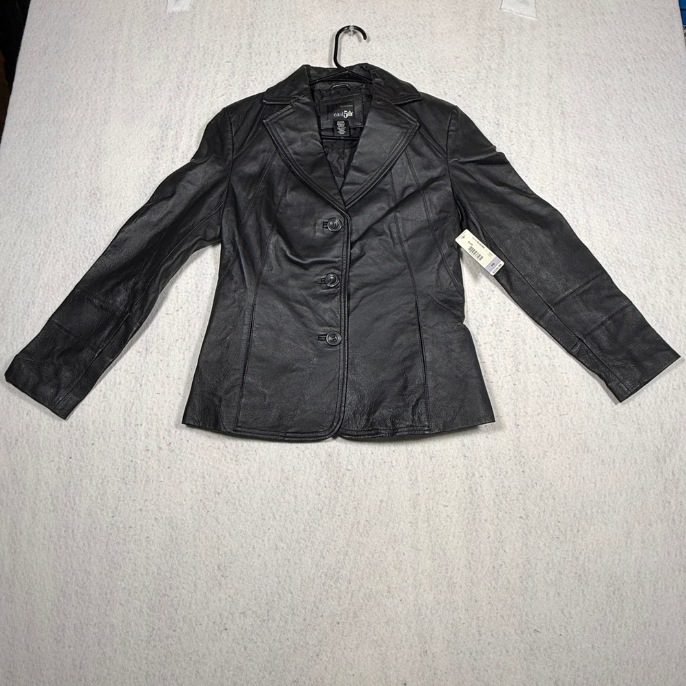 East 5th Womens Black Genuine Nappa Leather Blazer Jacket Petite Small NWT 690
